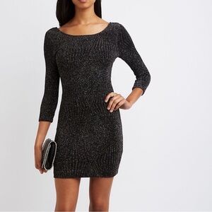Deb Bodycon‎ Black Sparkle Dress with Open Back Medium